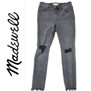 Madewell Raw Skinny Distressed 9" Mid-Rise Denim Black Gray Jeans Size 28P